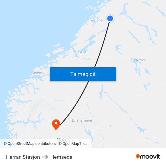 Harran Stasjon to Hemsedal map