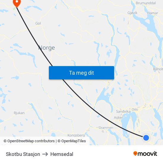 Skotbu Stasjon to Hemsedal map