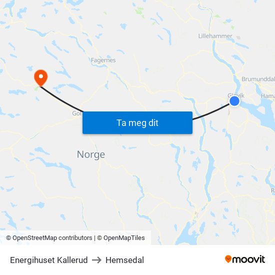 Energihuset Kallerud to Hemsedal map