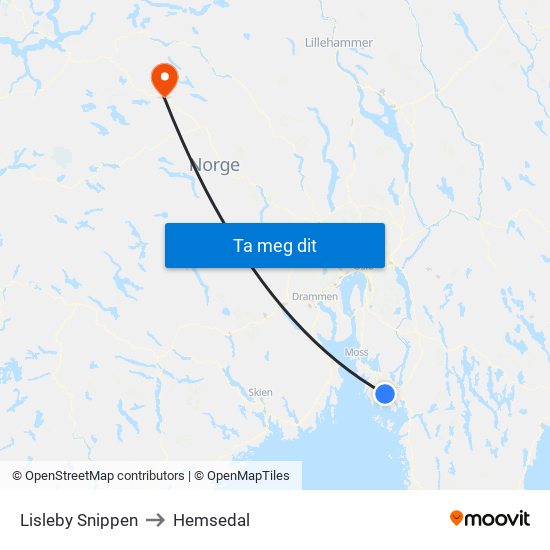 Lisleby Snippen to Hemsedal map