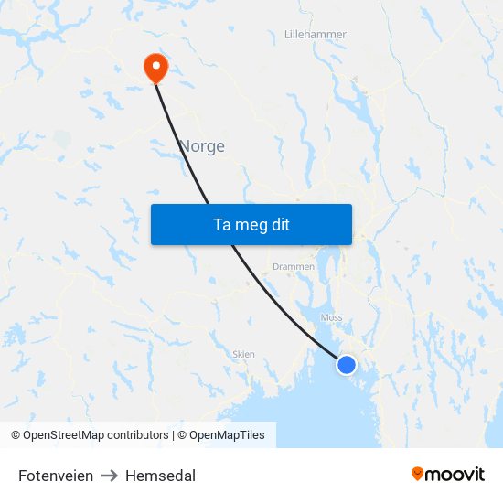 Fotenveien to Hemsedal map