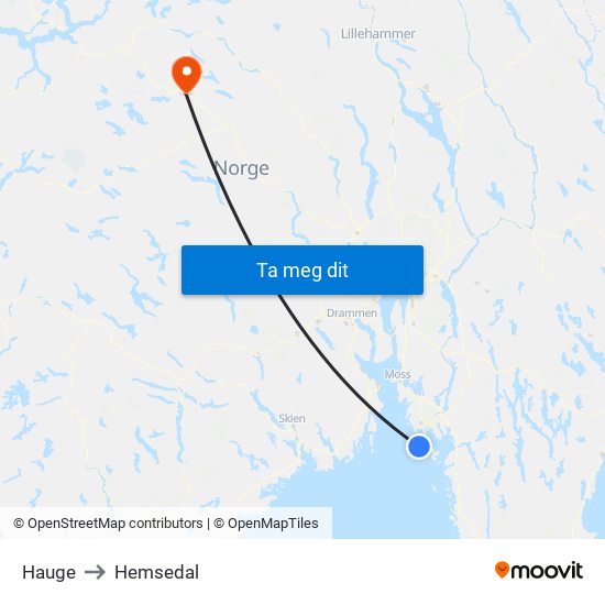 Hauge to Hemsedal map