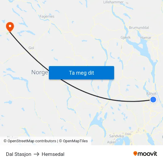 Dal Stasjon to Hemsedal map