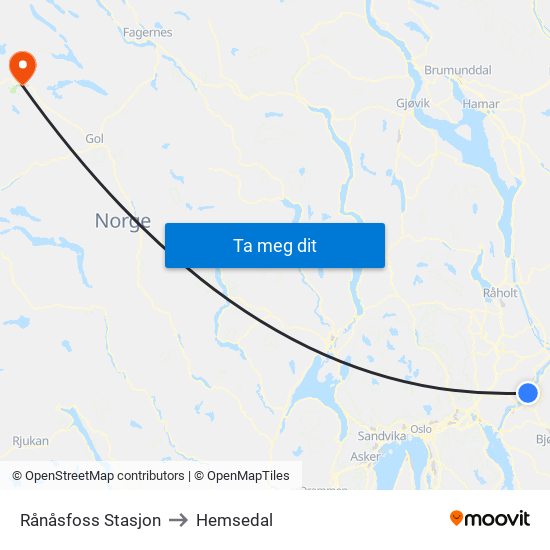 Rånåsfoss Stasjon to Hemsedal map