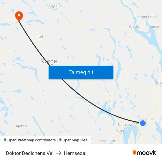 Doktor Dedichens Vei to Hemsedal map