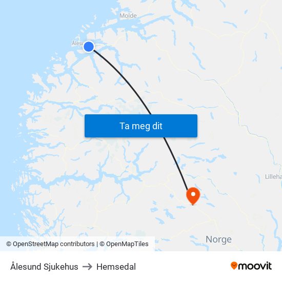 Ålesund Sjukehus to Hemsedal map