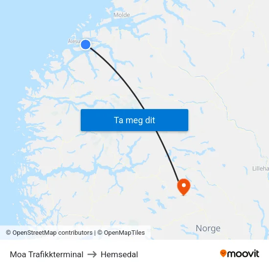 Moa Trafikkterminal to Hemsedal map