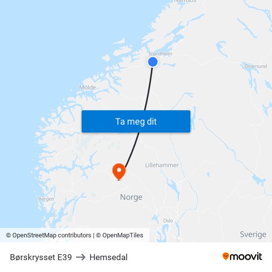 Børskrysset E39 to Hemsedal map