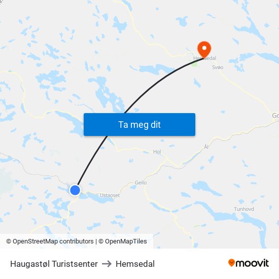 Haugastøl Turistsenter to Hemsedal map