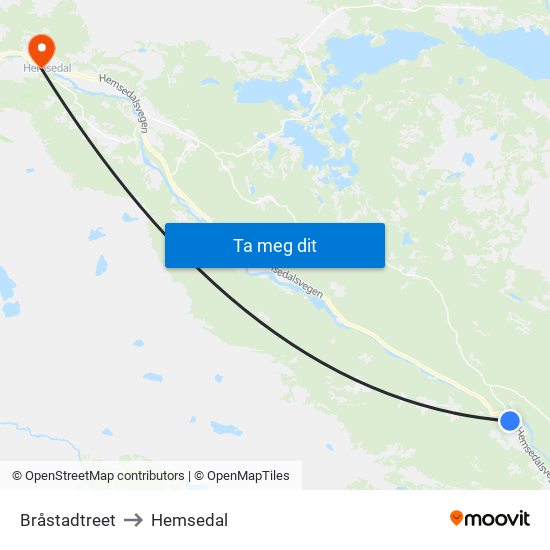 Bråstadtreet to Hemsedal map