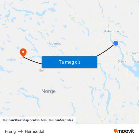 Freng to Hemsedal map