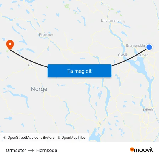 Ormseter to Hemsedal map