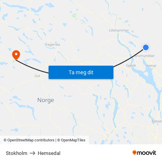 Stokholm to Hemsedal map