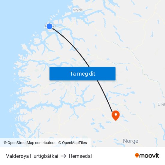 Valderøya Hurtigbåtkai to Hemsedal map