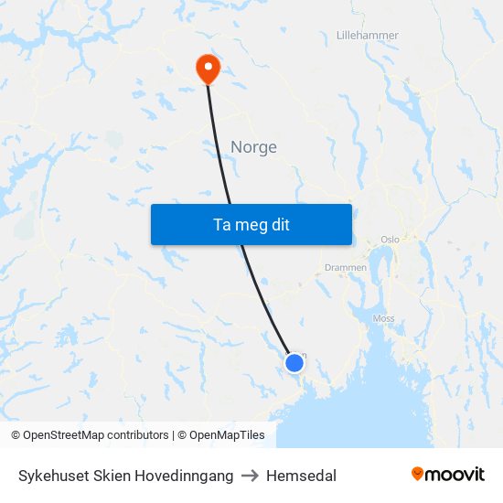 Sykehuset Skien Hovedinngang to Hemsedal map