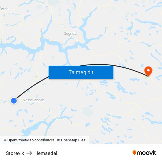 Storevik to Hemsedal map