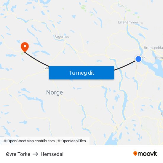 Øvre Torke to Hemsedal map