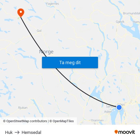 Huk to Hemsedal map