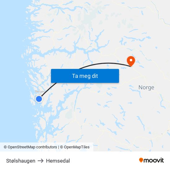 Stølshaugen to Hemsedal map