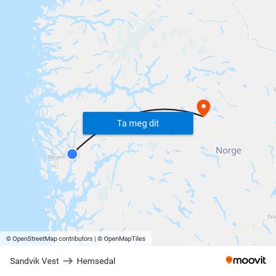 Sandvik Vest to Hemsedal map