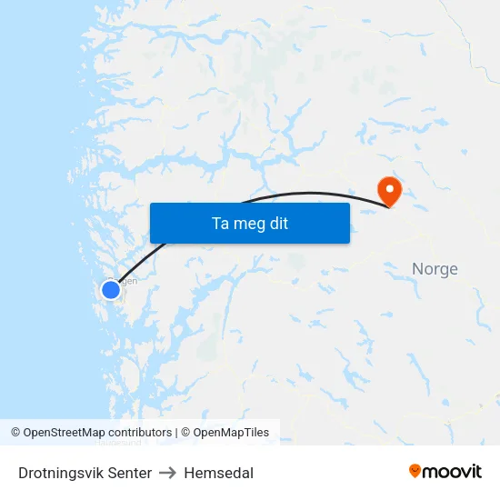 Drotningsvik Senter to Hemsedal map