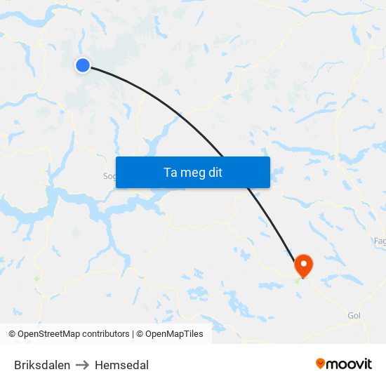 Briksdalen to Hemsedal map