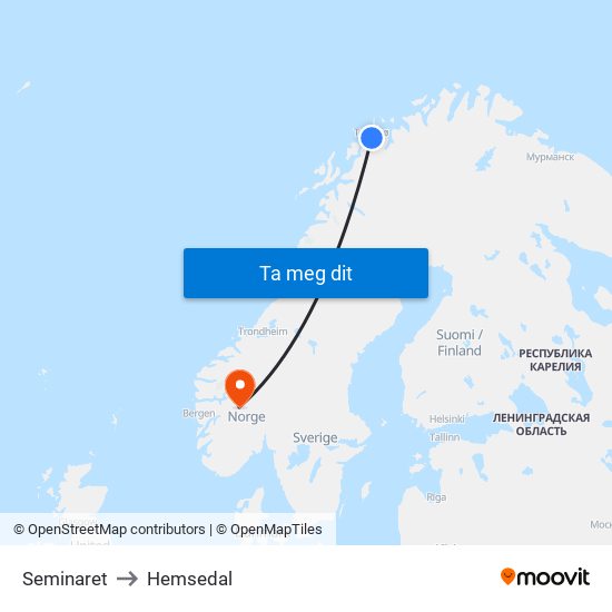 Seminaret to Hemsedal map