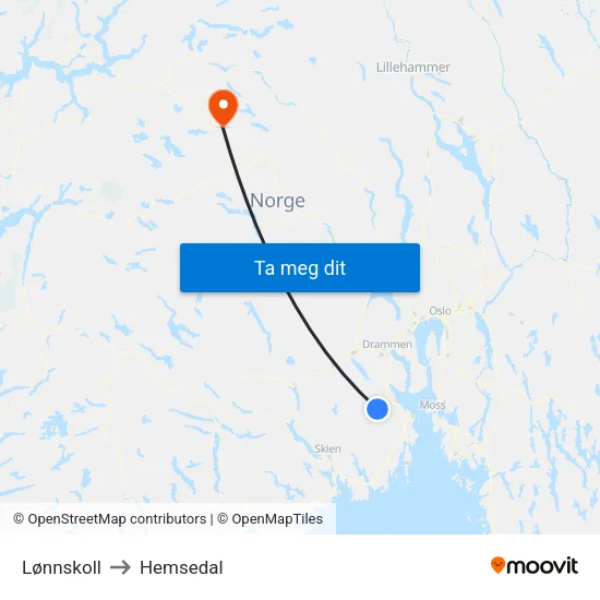 Lønnskoll to Hemsedal map