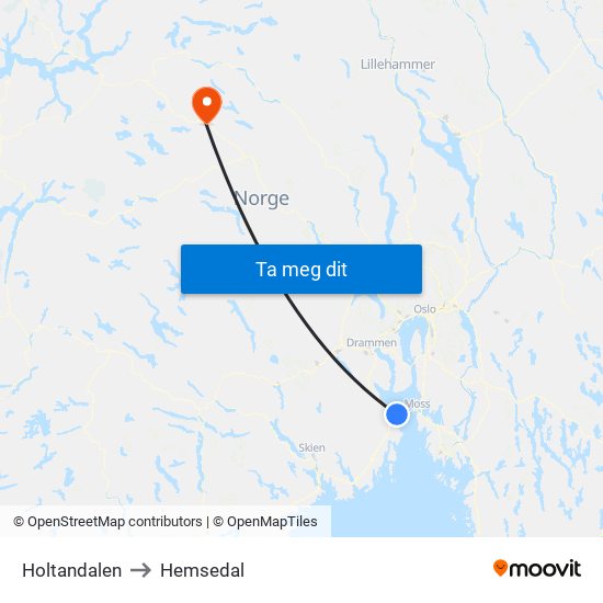 Holtandalen to Hemsedal map