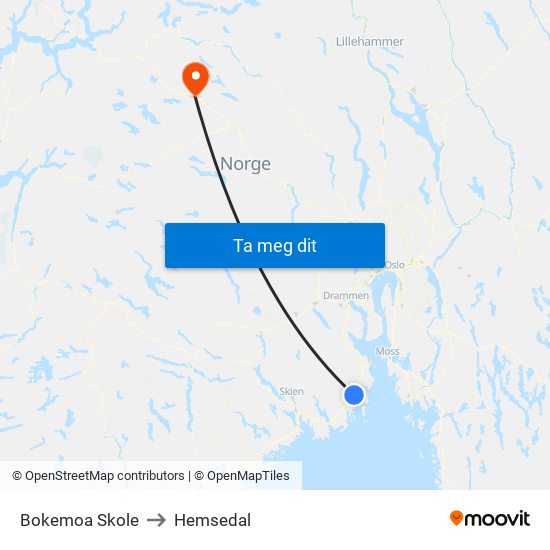 Bokemoa Skole to Hemsedal map