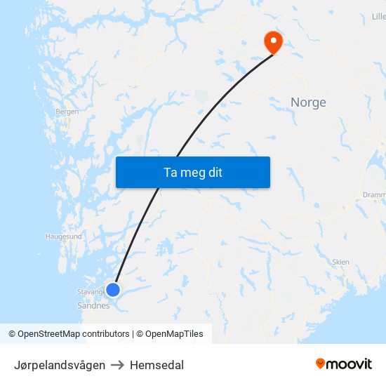 Jørpelandsvågen to Hemsedal map