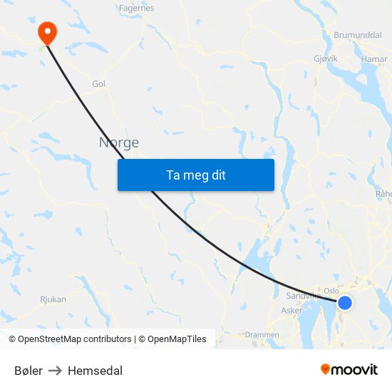Bøler to Hemsedal map