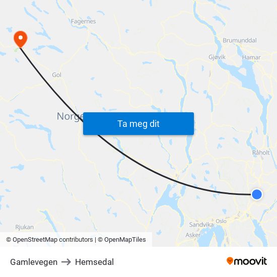 Gamlevegen to Hemsedal map