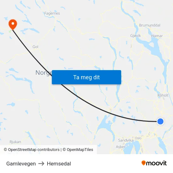 Gamlevegen to Hemsedal map