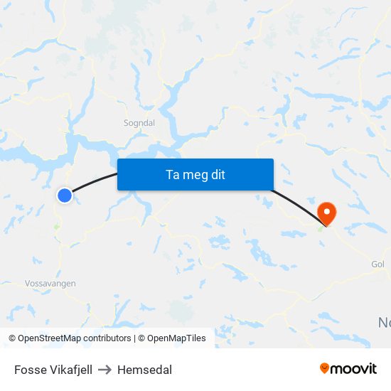 Fosse Vikafjell to Hemsedal map