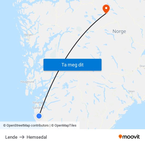 Lende to Hemsedal map