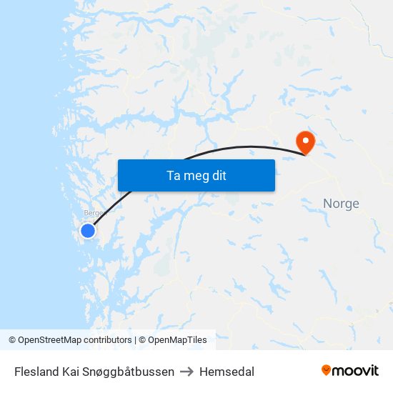 Flesland Kai Snøggbåtbussen to Hemsedal map