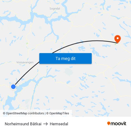 Norheimsund Båtkai to Hemsedal map