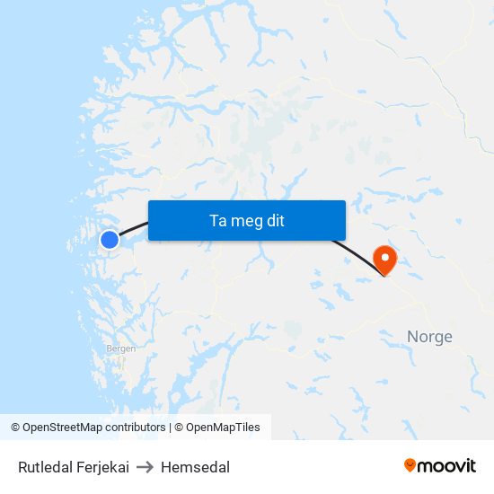 Rutledal Ferjekai to Hemsedal map