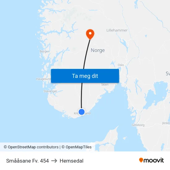 Smååsane Fv. 454 to Hemsedal map