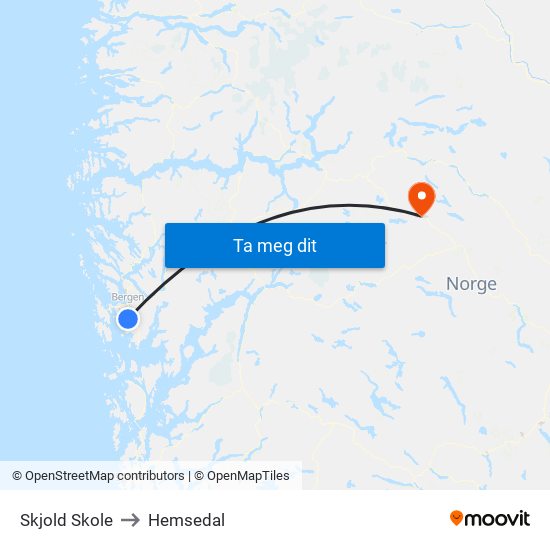 Skjold Skole to Hemsedal map