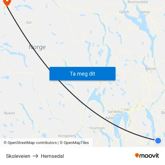Skoleveien to Hemsedal map