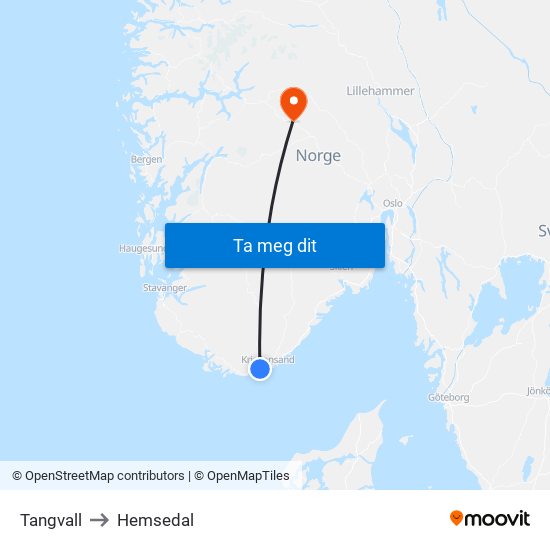 Tangvall to Hemsedal map