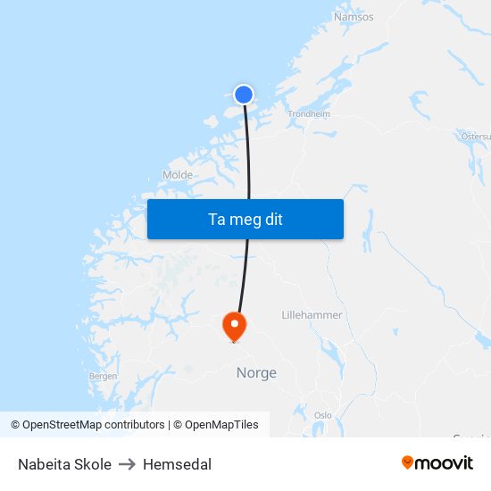 Nabeita Skole to Hemsedal map