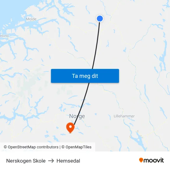 Nerskogen Skole to Hemsedal map