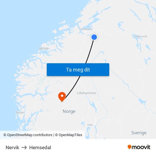 Nervik to Hemsedal map