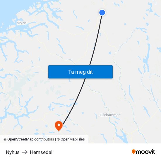 Nyhus to Hemsedal map