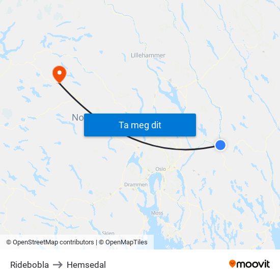 Ridebobla to Hemsedal map