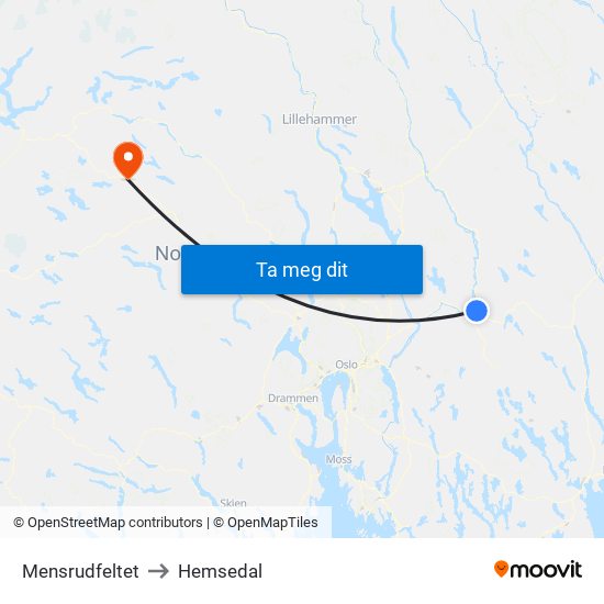 Mensrudfeltet to Hemsedal map