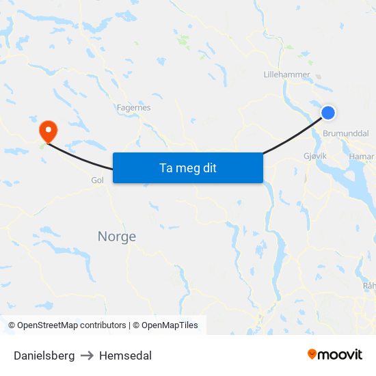 Danielsberg to Hemsedal map